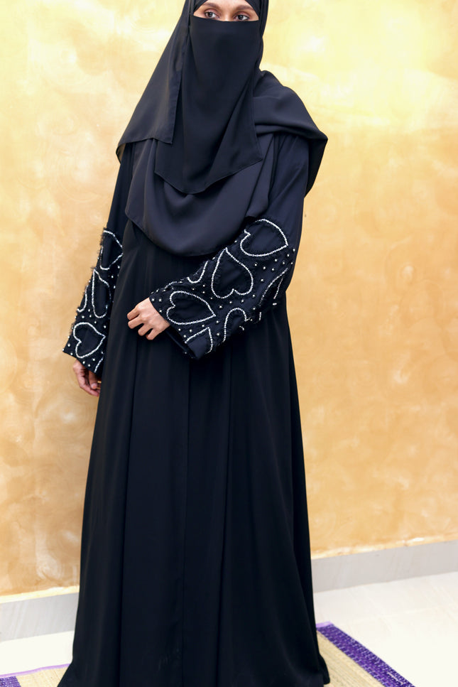 **Heart‑Embroidered Korean Nida Abaya