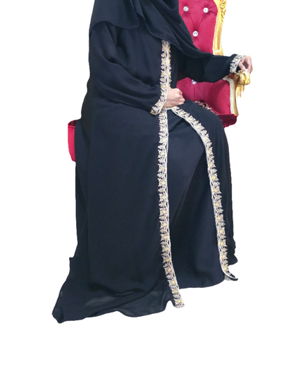 Black Fancy Embroidery Front Open Abaya - : Made from high-quality imported Korean Nida,