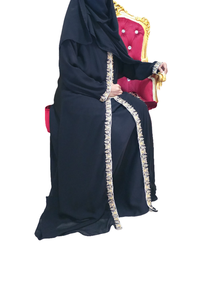 Black Fancy Embroidery Front Open Abaya - : Made from high-quality imported Korean Nida,