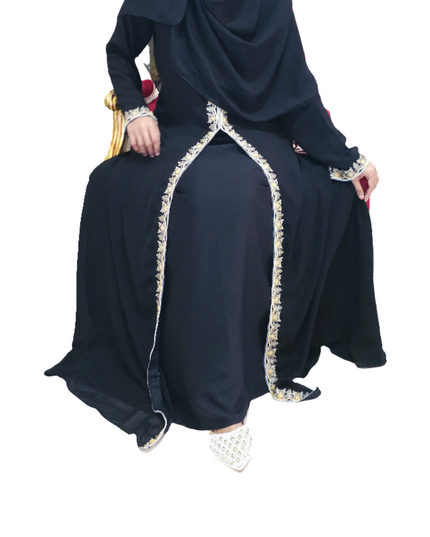 Black Fancy Embroidery Front Open Abaya - : Made from high-quality imported Korean Nida,