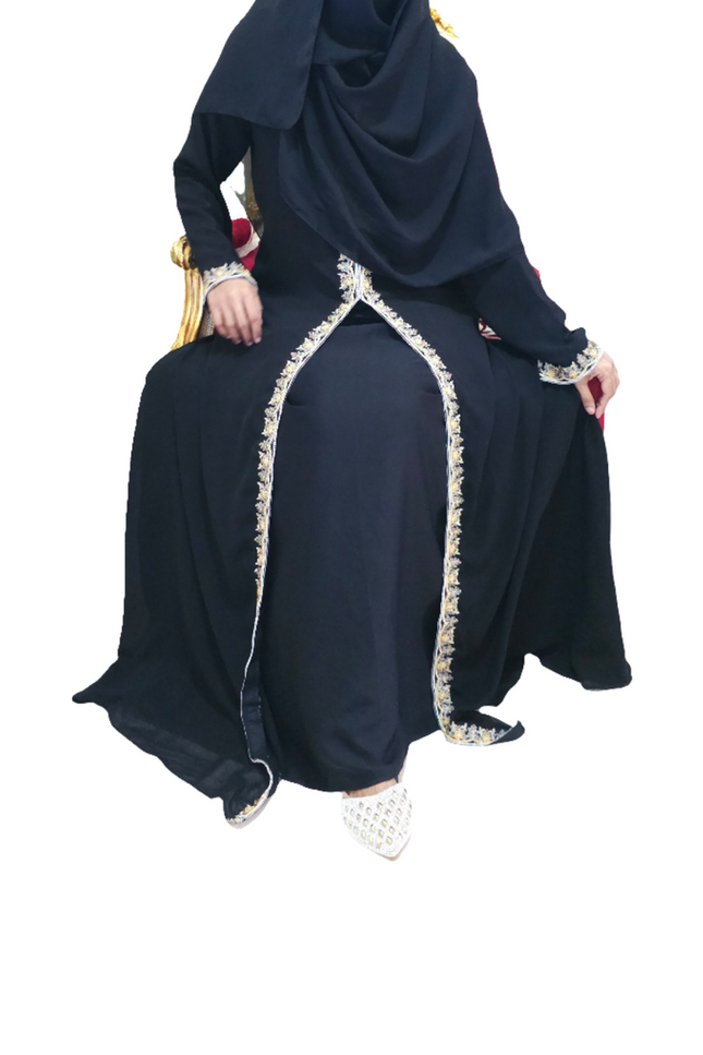 Black Fancy Embroidery Front Open Abaya - : Made from high-quality imported Korean Nida,