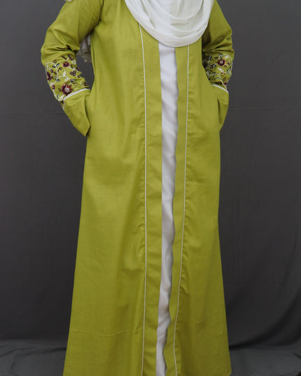 Mustard Yellow Flower Embroidered A-Line Abaya – Mustard Yellow Flower Embroidered A-Line Abaya –