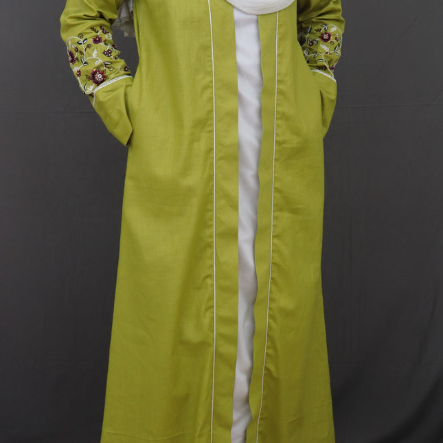 Mustard Yellow Flower Embroidered A-Line Abaya – Mustard Yellow Flower Embroidered A-Line Abaya –