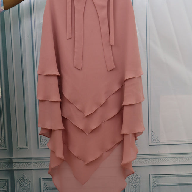 Triple Layer Khimar - Wool Peach imported korean Chiffon - Powder Pink K3L0015