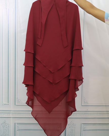 Triple Layer Khimar - Wool Peach imported korean Chiffon - Maroon K3L0013