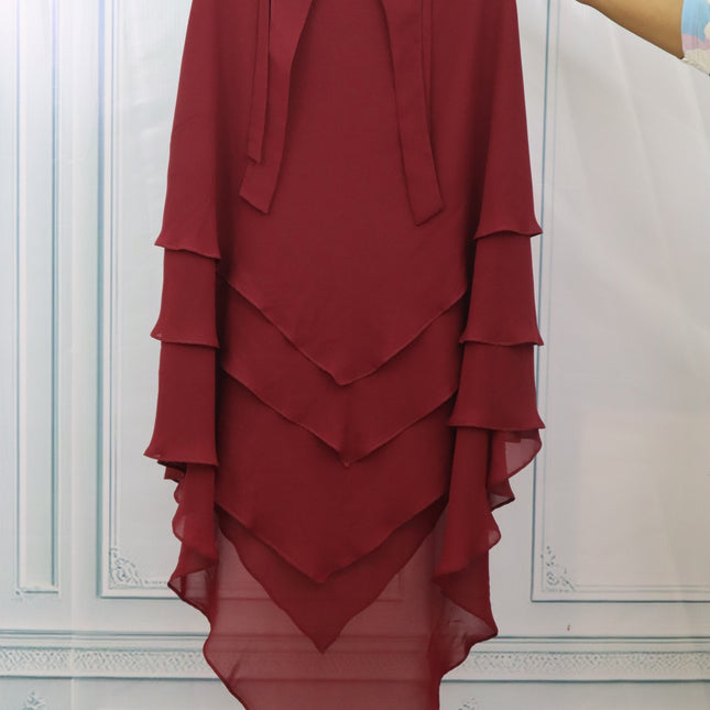 Triple Layer Khimar - Wool Peach imported korean Chiffon - Maroon K3L0013