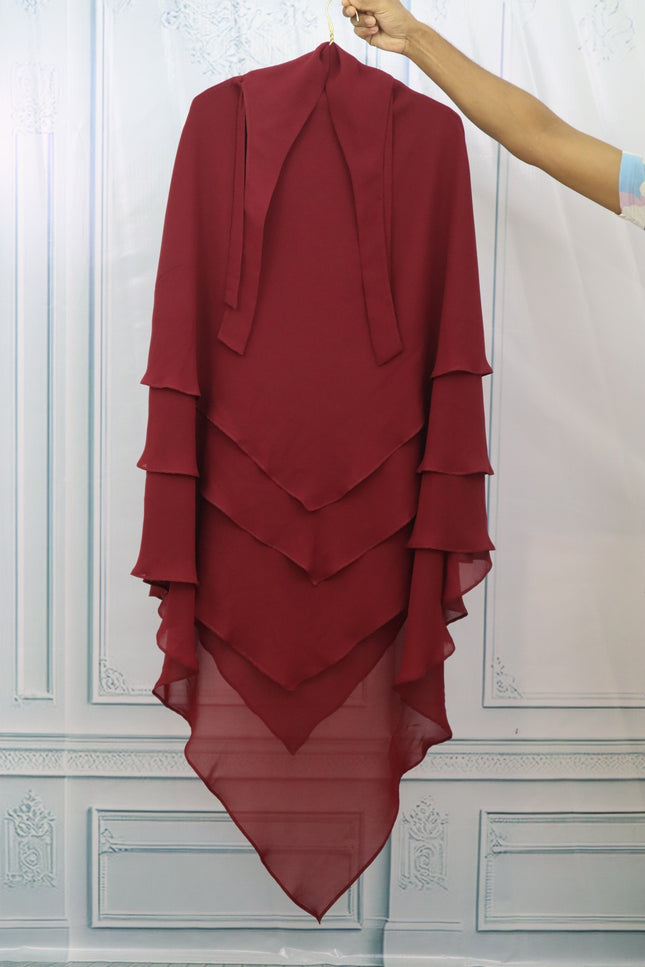 Triple Layer Khimar - Wool Peach imported korean Chiffon - Maroon K3L0013