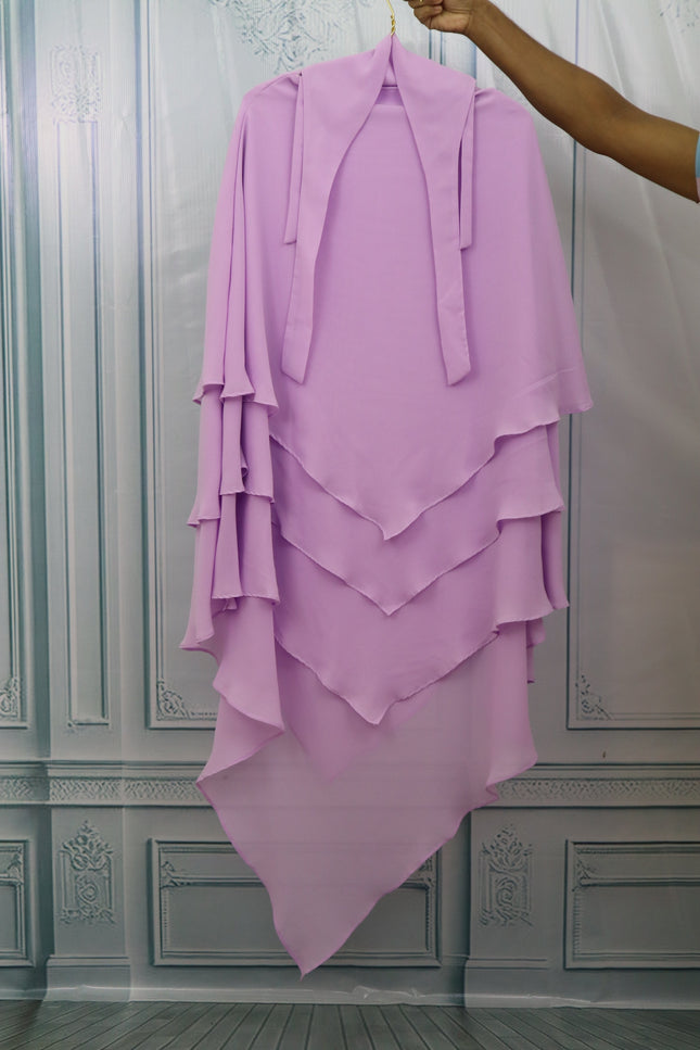 Triple Layer Khimar - Wool Peach imported korean Chiffon - Purple K3L0014