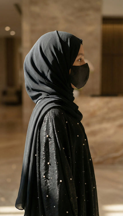 Luxury Black Farasha Jacket Abaya Set for Girls | Organza & Armani Satin