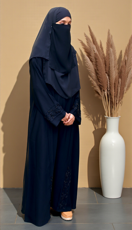 Black Hand‑Embroidered Sleeve & Side Panel Abaya