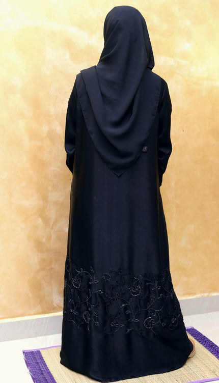 Black Korean Nida -Blend Abaya with Statement Sleeve Handwork | Premium Modestwear