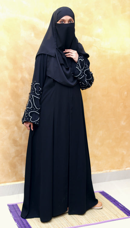 **Heart‑Embroidered Korean Nida Abaya