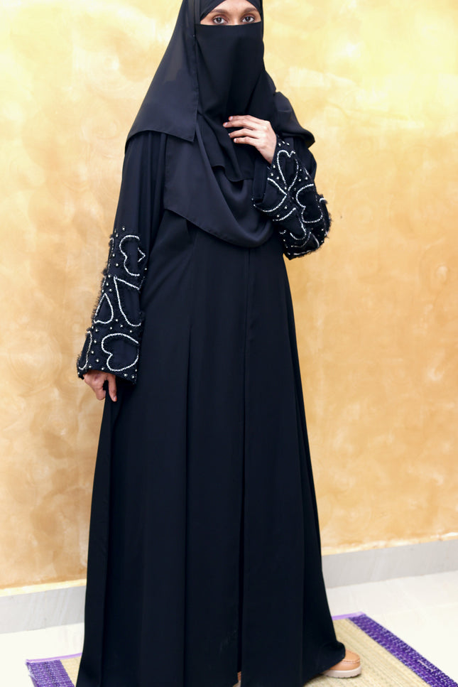 **Heart‑Embroidered Korean Nida Abaya