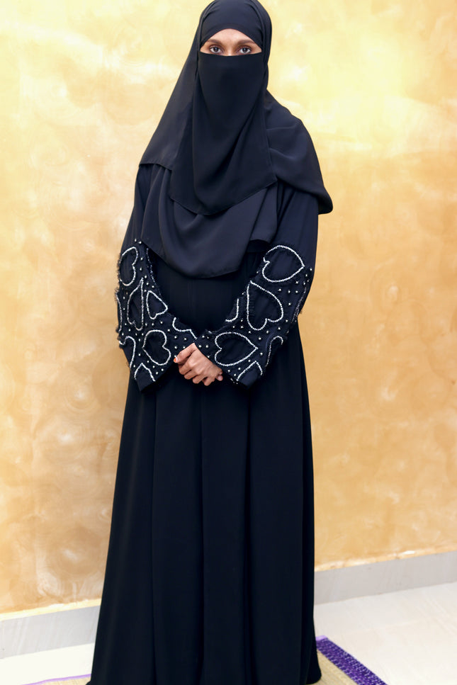 **Heart‑Embroidered Korean Nida Abaya