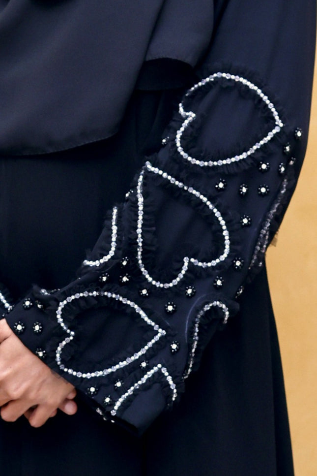 **Heart‑Embroidered Korean Nida Abaya