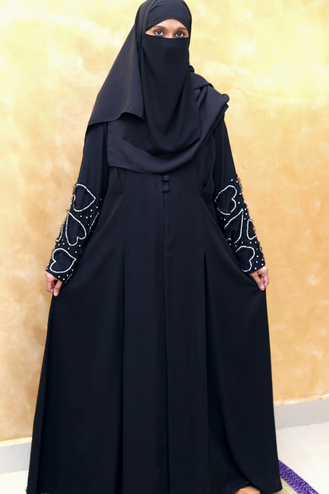 **Heart‑Embroidered Korean Nida Abaya
