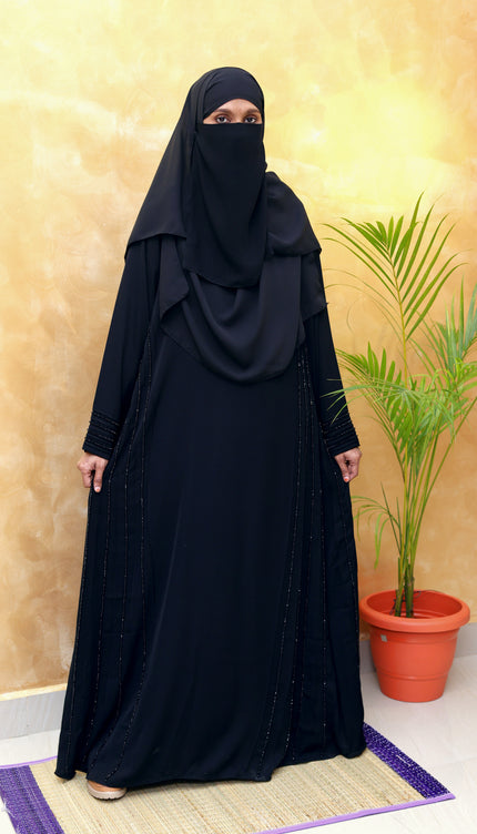 Noor Ivory & Black Piped Abaya