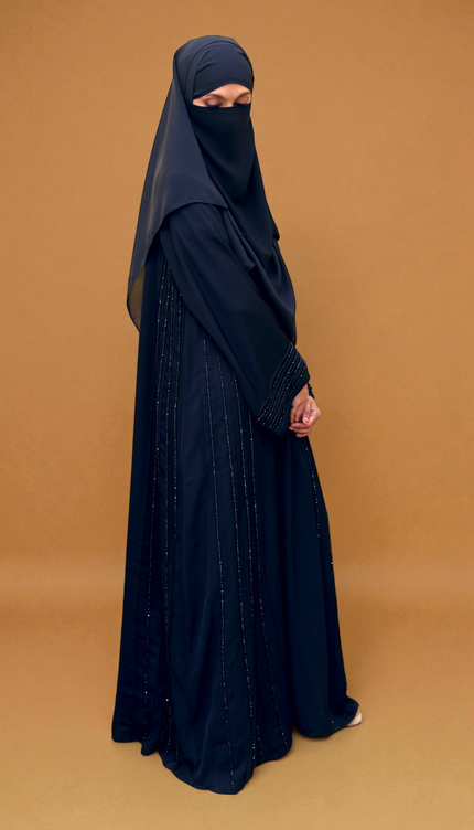 Noor Ivory & Black Piped Abaya