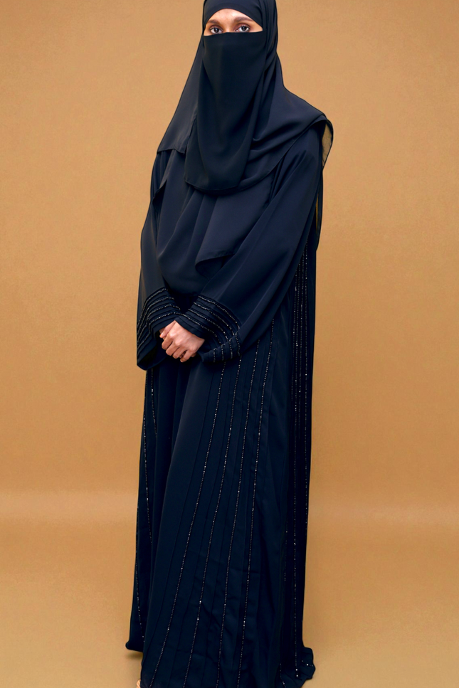 Noor Ivory & Black Piped Abaya