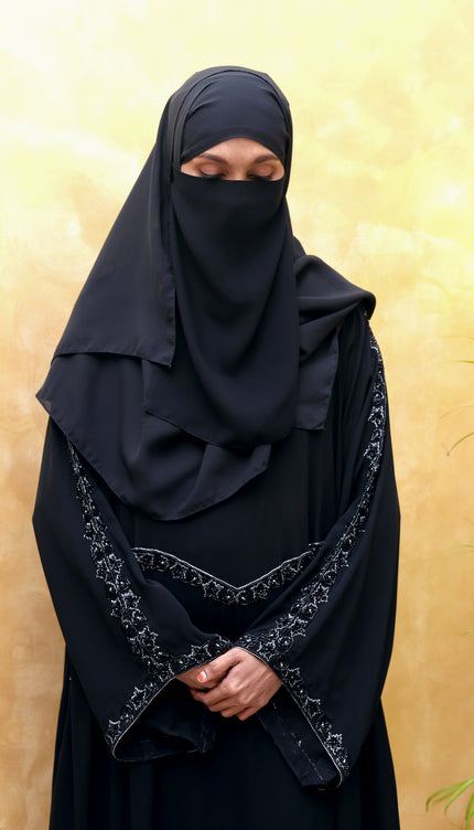 Fish-Cut Sleeve Double-Layer Handwork Abaya