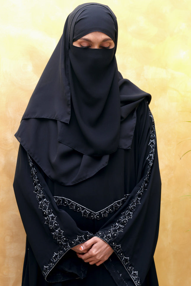 Fish-Cut Sleeve Double-Layer Handwork Abaya