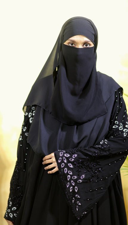 Black Peacock Feather Embroidered Abaya | Premium Occasionwear