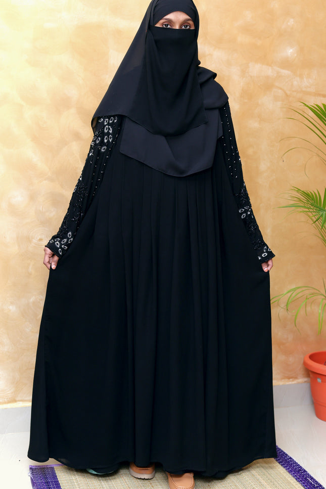 Black Peacock Feather Embroidered Abaya | Premium Occasionwear