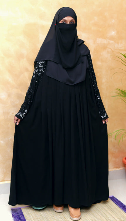 Black Peacock Feather Embroidered Abaya | Premium Occasionwear