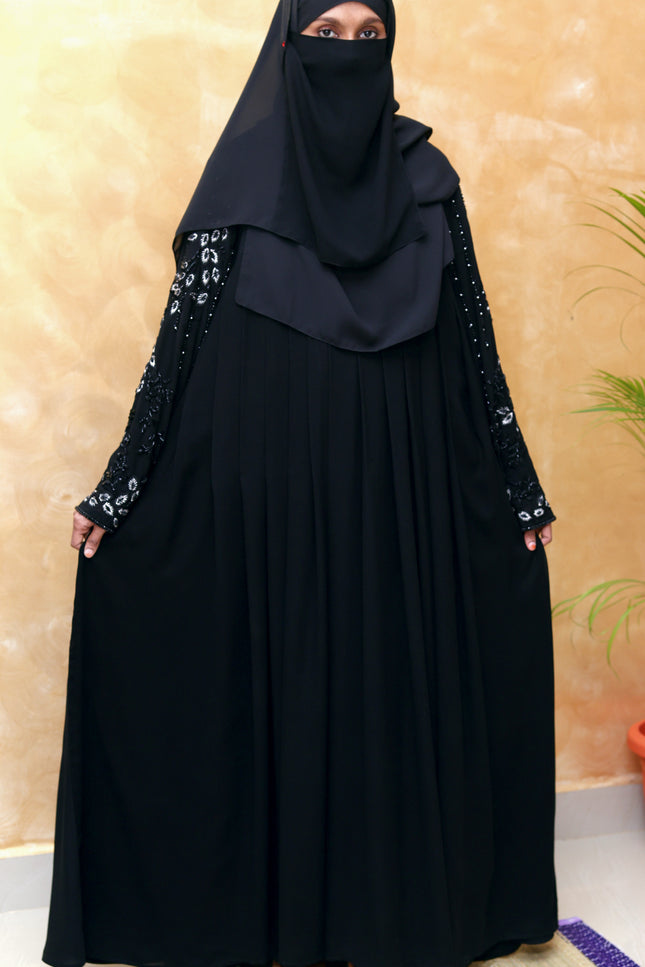 Black Peacock Feather Embroidered Abaya | Premium Occasionwear