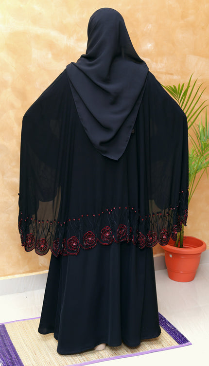 Rose 3D-Embroidered Cape Abaya | Premium Korean Nida