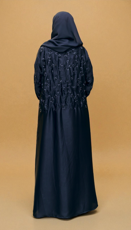 Embroidered Black Beaded Front‑Closed Abaya | Premium Korean Nida