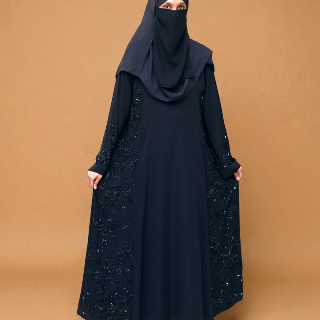 Black Royal Princess Embroidered Abaya | Premium Soft Nida