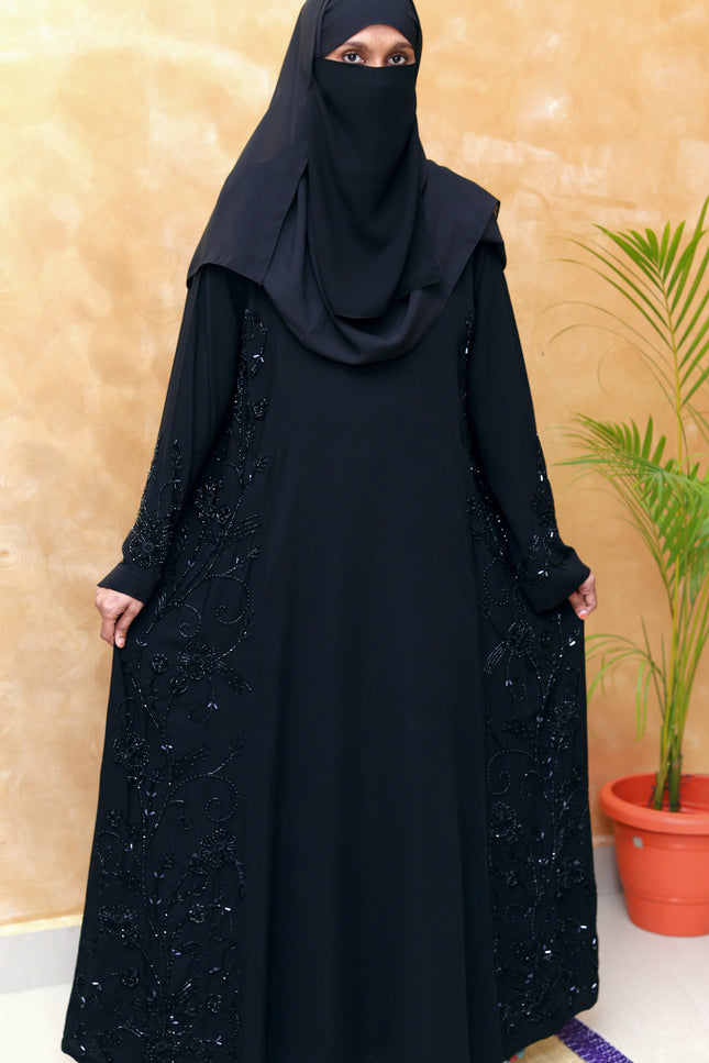 Black Royal Princess Embroidered Abaya | Premium Soft Nida