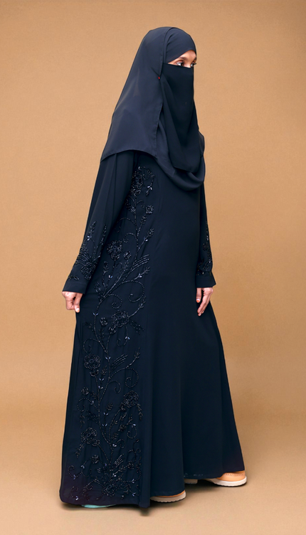 Black Royal Princess Embroidered Abaya | Premium Soft Nida