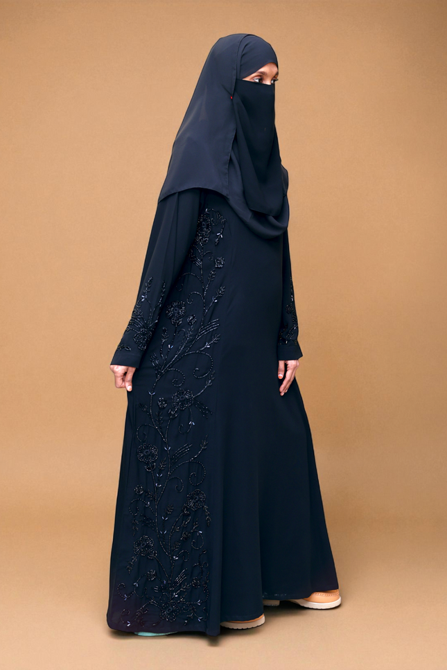 Black Royal Princess Embroidered Abaya | Premium Soft Nida