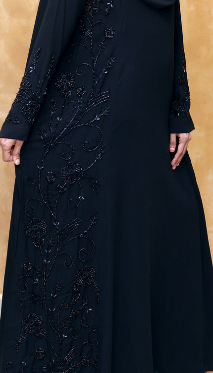 Black Royal Princess Embroidered Abaya | Premium Soft Nida