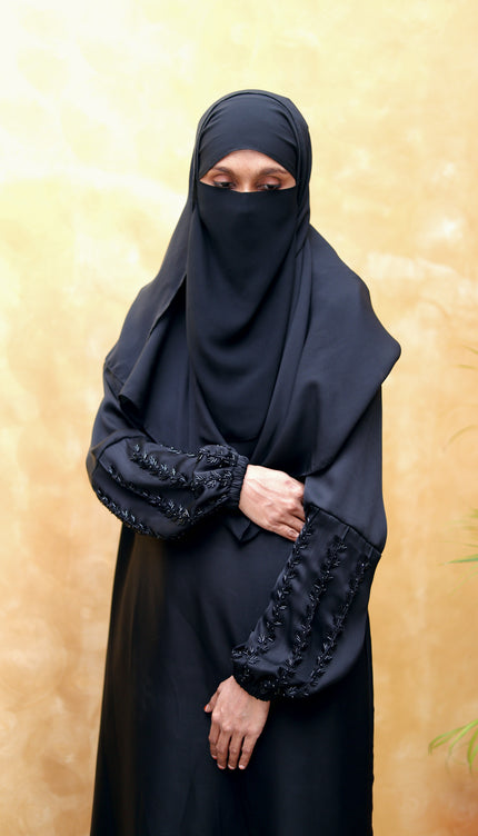 Black Fancy Embroidery Abaya –  Made from high-quality Korean Nida