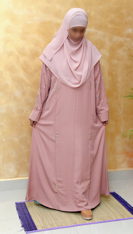 Elegant Mauve Embellished Abaya | Premium Korean Nida Fabric