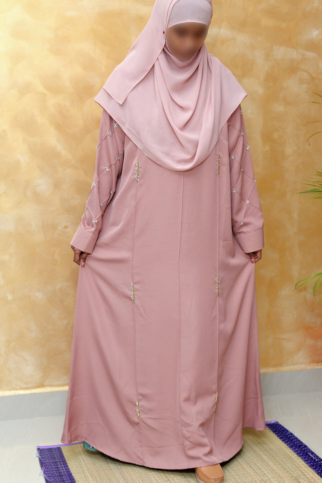 Elegant Mauve Embellished Abaya | Premium Korean Nida Fabric