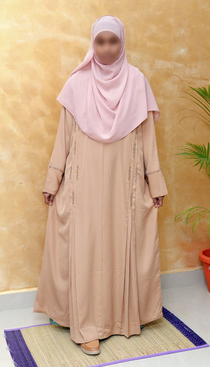 **Golden Blush Embroidered Summer Abaya | Premium Nida