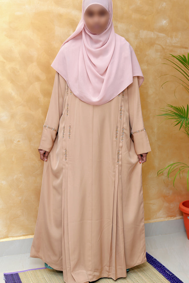 **Golden Blush Embroidered Summer Abaya | Premium Nida