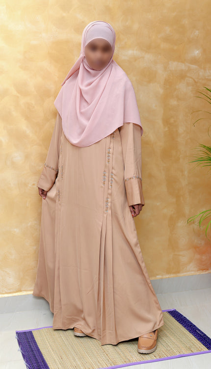 **Golden Blush Embroidered Summer Abaya | Premium Nida