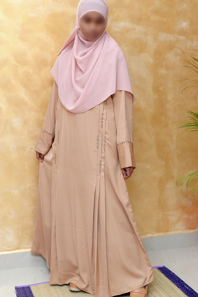 **Golden Blush Embroidered Summer Abaya | Premium Nida
