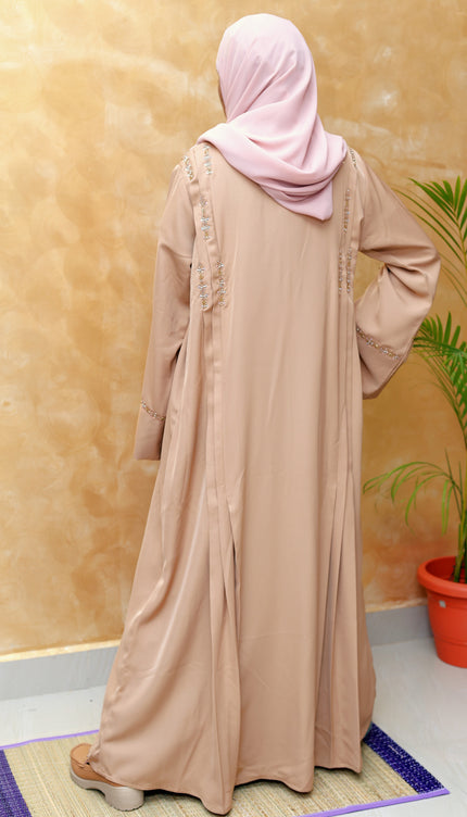 **Golden Blush Embroidered Summer Abaya | Premium Nida