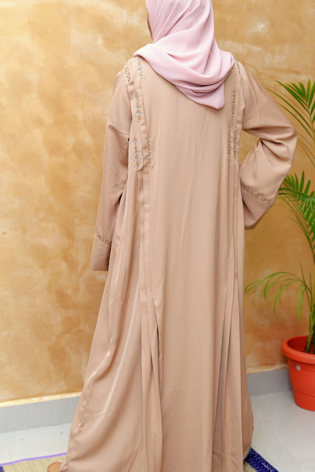 **Golden Blush Embroidered Summer Abaya | Premium Nida