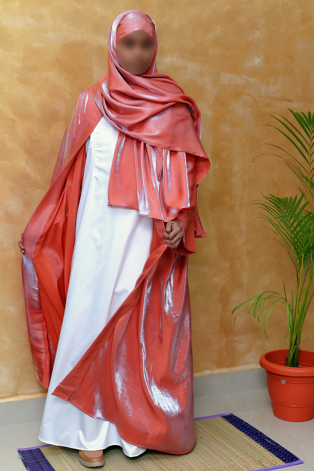 Shine with Grace – Premium ORANGE Shimmer Jacket Abaya in Korean Nida & Modal Cotton