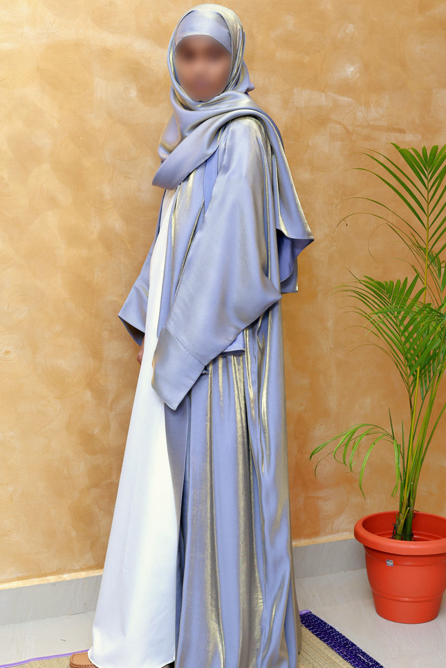 Shine with Grace – Premium BLUE Shimmer Jacket Abaya in Korean Nida & Modal Cotton