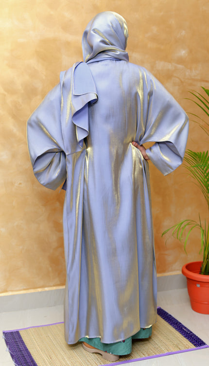Regal Blue Shimmer Abaya with Instant Hijab