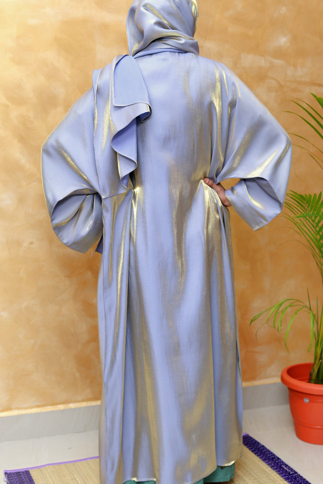 Regal Blue Shimmer Abaya with Instant Hijab