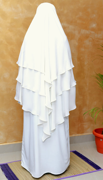 Beige Triple‑Layer Wool‑Soft Chiffon Khimar